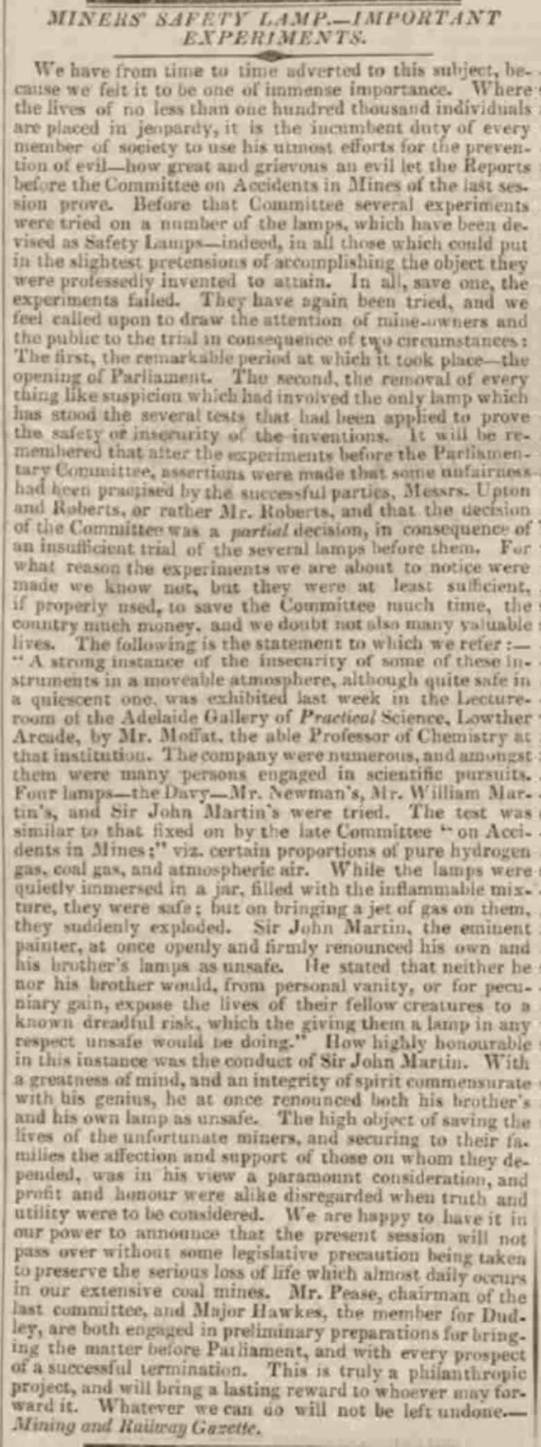 Miners Safety Lamp Report
